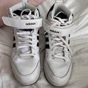Adidas Men’s White and Black High-Top Sneakers